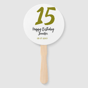 15th birthday quiencenera add date year golden hand fan
