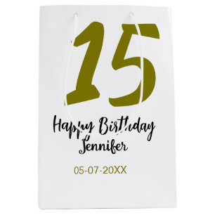 15th birthday quiencenera add date year golden medium gift bag