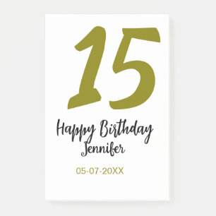 15th birthday quiencenera add date year golden post-it notes