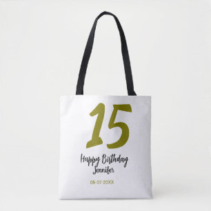15th birthday quiencenera add date year golden tote bag