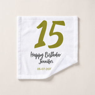 15th birthday quiencenera add date year golden wash cloth