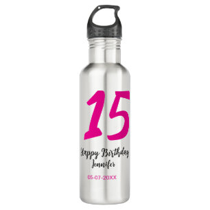 15th birthday quiencenera add date year pink templ 710 ml water bottle