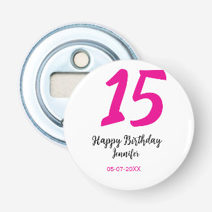 15th birthday quiencenera add date year pink templ bottle opener