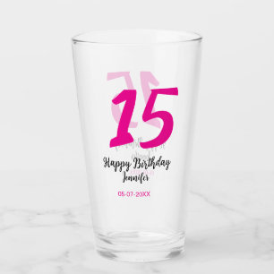 15th birthday quiencenera add date year pink templ glass