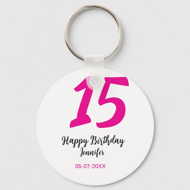 15th birthday quiencenera add date year pink templ key ring (Front)