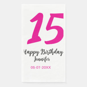 15th birthday quiencenera add date year pink templ napkin