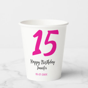 15th birthday quiencenera add date year pink templ paper cups