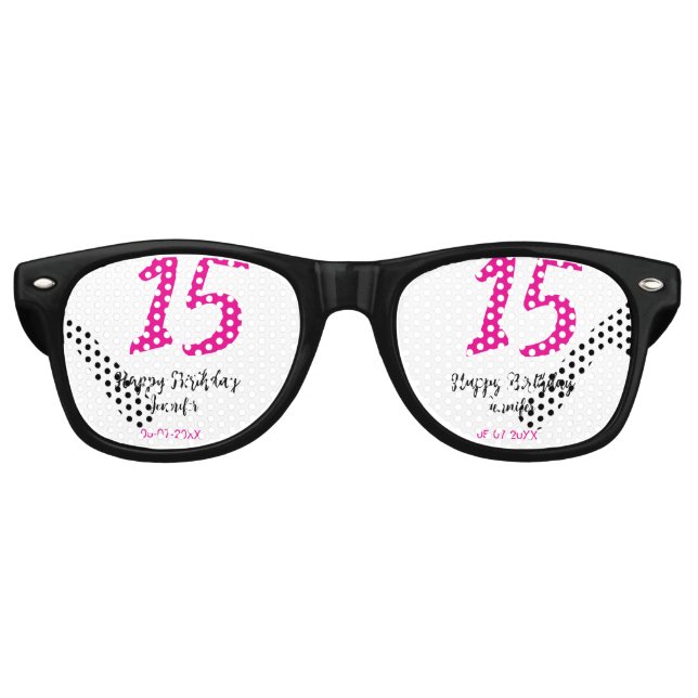 15th birthday quiencenera add date year pink templ retro sunglasses (Front)