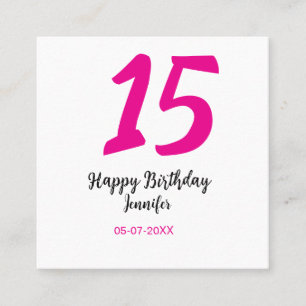 15th birthday quiencenera add date year pink templ square business card