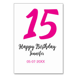 15th birthday quiencenera add date year pink templ table number