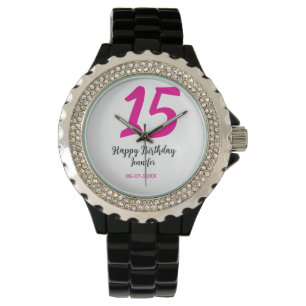 15th birthday quiencenera add date year pink templ watch