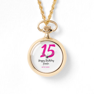 15th birthday quiencenera add date year pink templ watch