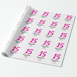 15th birthday quiencenera add date year pink templ wrapping paper