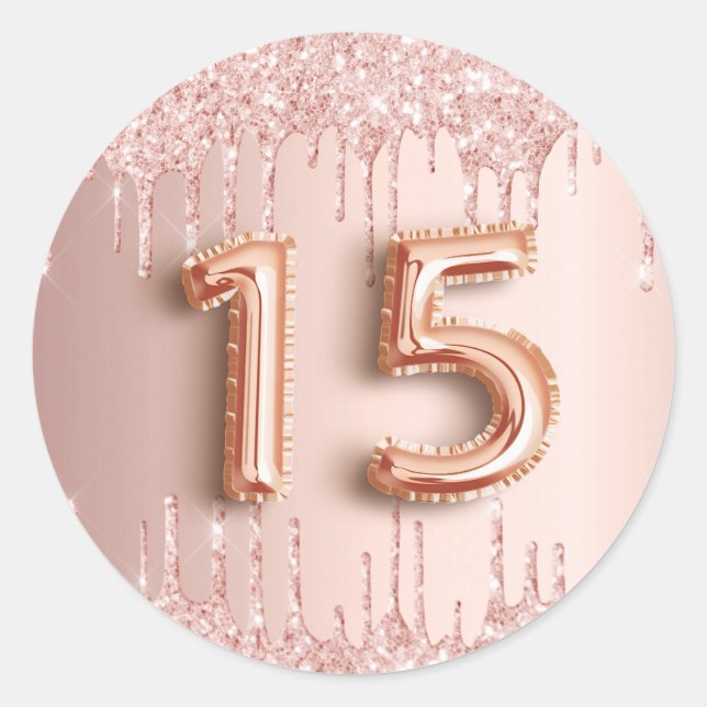 15th birthday quinceanera blush rose gold glitter  classic round sticker (Front)