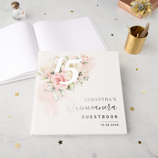 15th Birthday Quinceanera Celebration Guest Book (Front Open)