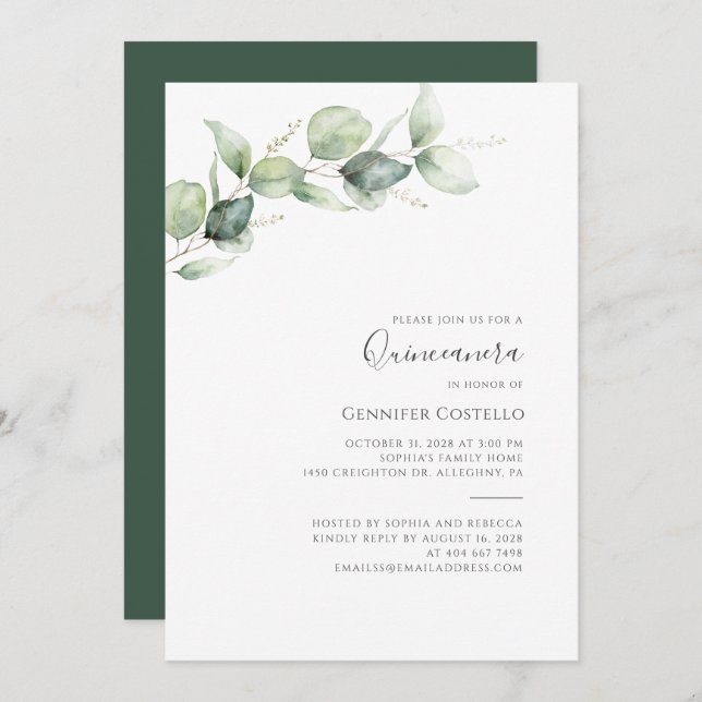 15th Birthday Quinceanera Eucalyptus Foliage Invit Invitation (Front/Back)