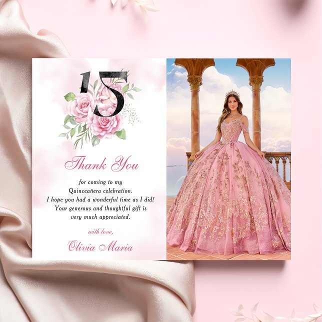 15th Birthday Quinceanera Floral Thank You Card (Creator Uploaded)