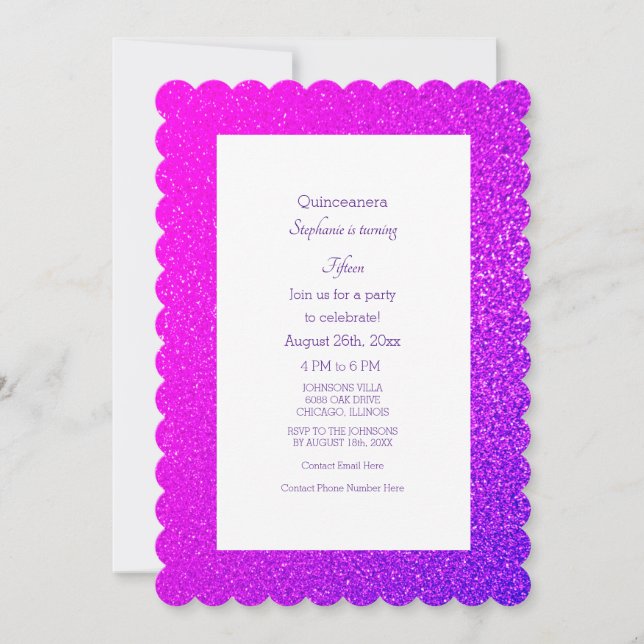 15th Birthday Quinceanera Pink Magenta Purple Cool Invitation (Front)