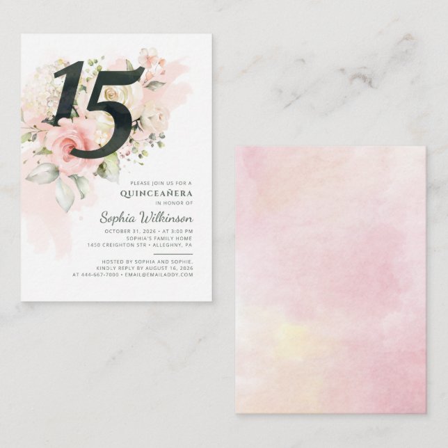 15th Birthday Quinceanera Rustic Floral Modern Card (Front/Back)