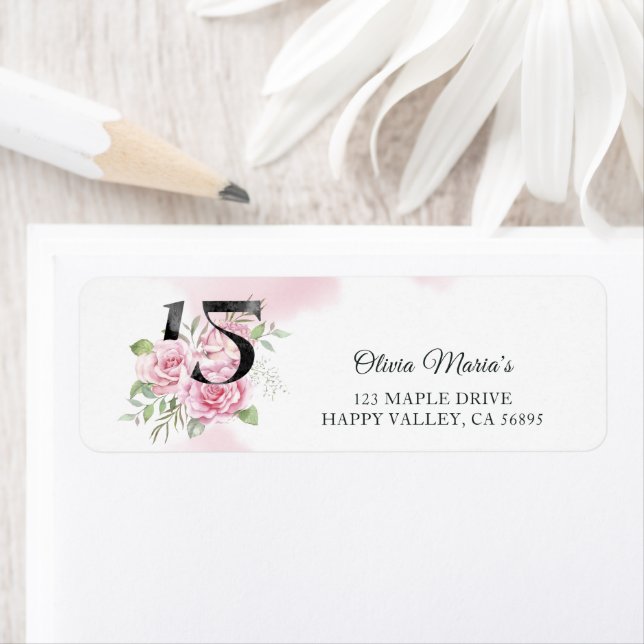 15th Birthday Quinceanera Rustic Floral Return Address Label (Insitu)