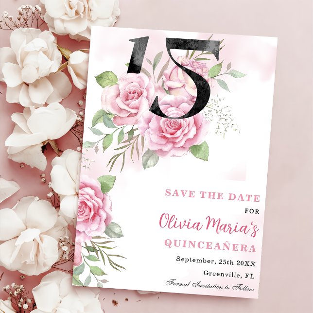 15th Birthday Quinceanera Rustic Floral  Save The Date (Creator Uploaded)