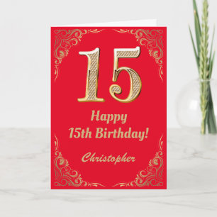15th Birthday Red and Gold Glitter Frame Card