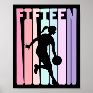 15th Birthday Retro Bysketbyll Player 15 Years Old Poster