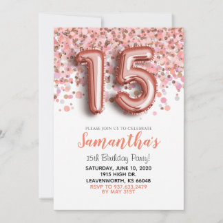 15th Birthday Rose Gold Confetti Invitation