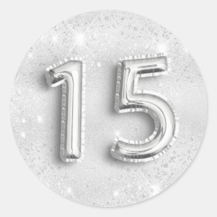 15th birthday silver glitter dust number 15 classic round sticker