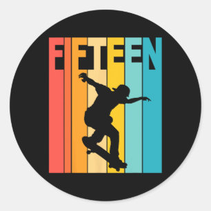15th Birthday Skateboarding 15 Year Old Skater Par Classic Round Sticker