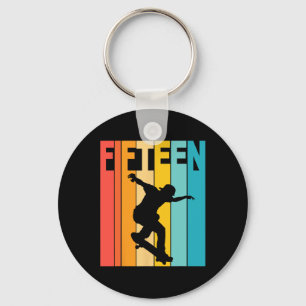 15th Birthday Skateboarding 15 Year Old Skater Par Key Ring
