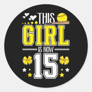 15th Birthday Softll Girl 15 Year Old Softll Playe Classic Round Sticker