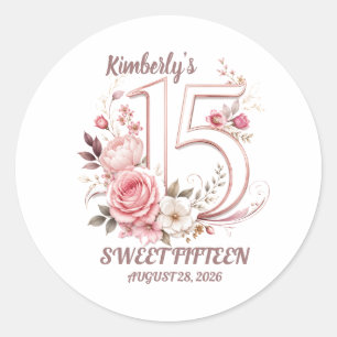 15th Birthday Sweet Fifteen Floral Sticker