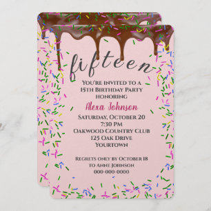 15th Birthday With Chocolate Icing And Sprinkles Invitation