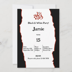 15th Black & White Birthday Party Invitation Card