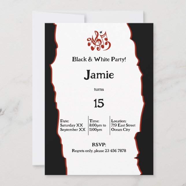15th Black & White Birthday Party Invitation Card (Front)