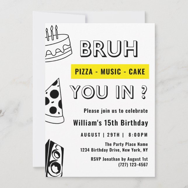 15th Bruh, You in Birthday Teen Boy Funny Invitation (Front)