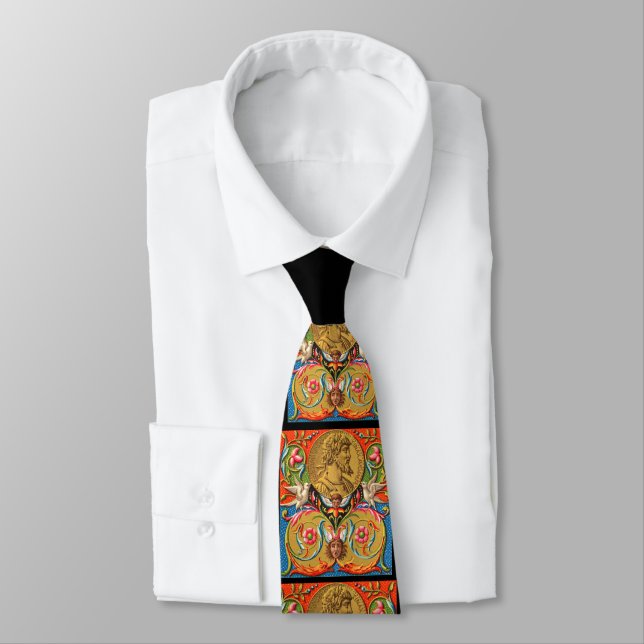 15th century print Caesar birds flowers etc Neck T Tie (Tied)