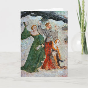15TH CENTURY SNOWBALL FIGHT GREETING CARD !
