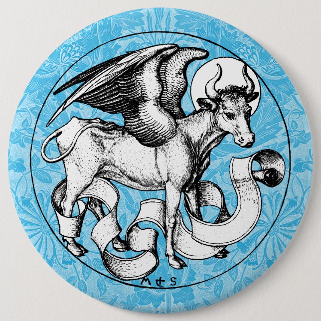 15th Century St Luke's Emblem Winged Bull 6 Cm Round Badge (Front)