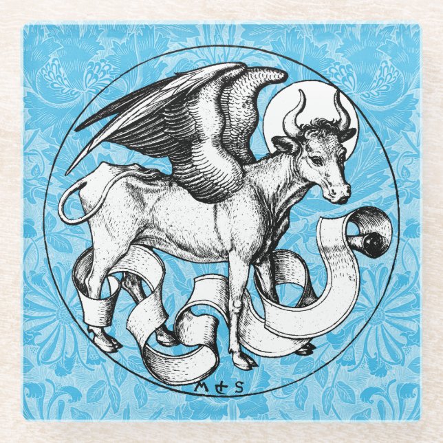 15th Century St Luke's Emblem Winged Bull Glass Coaster (Front)