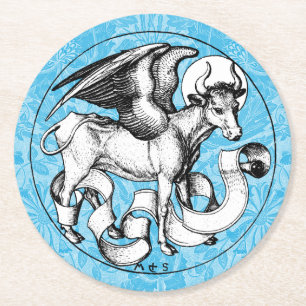 15th Century St Luke's Emblem Winged Bull Round Paper Coaster