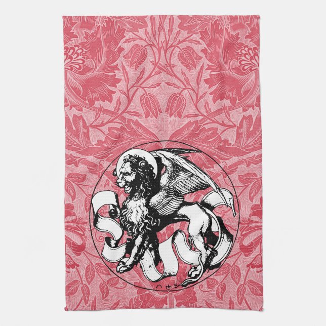 15th Century St Mark's Emblem Winged Lion Tea Towel (Vertical)