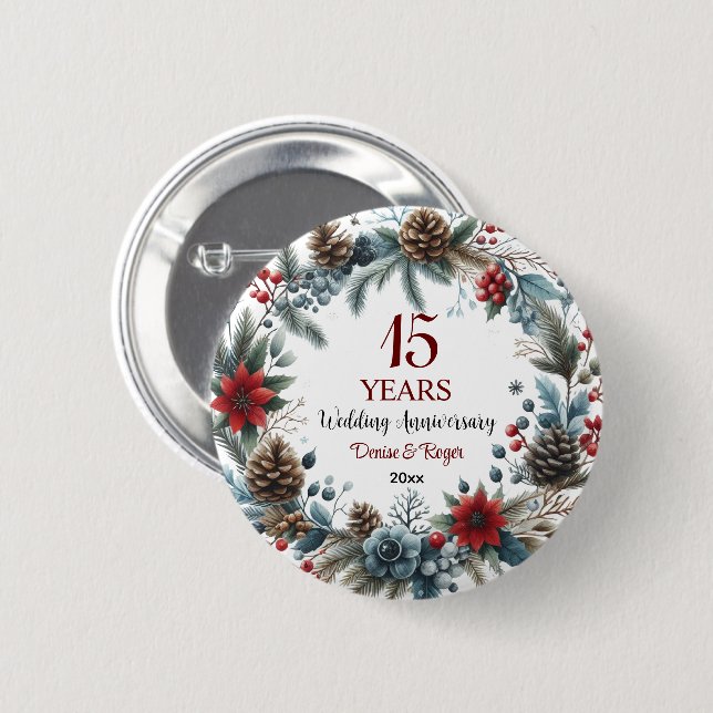15th Crystal Wedding Anniversary Elegant Winter 6 Cm Round Badge (Front & Back)