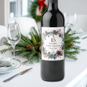 15th Crystal Wedding Anniversary Elegant Winter Wine Label