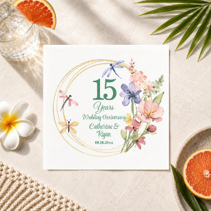 15th Crystal Wedding Anniversary Gold Frame Floral Napkin