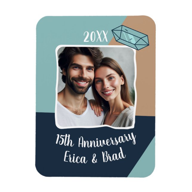 15th Crystal Wedding Anniversary Photo Keepsake Magnet (Vertical)