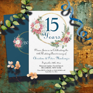 15th Crystal Wedding Anniversary Roses Gold Frame Invitation