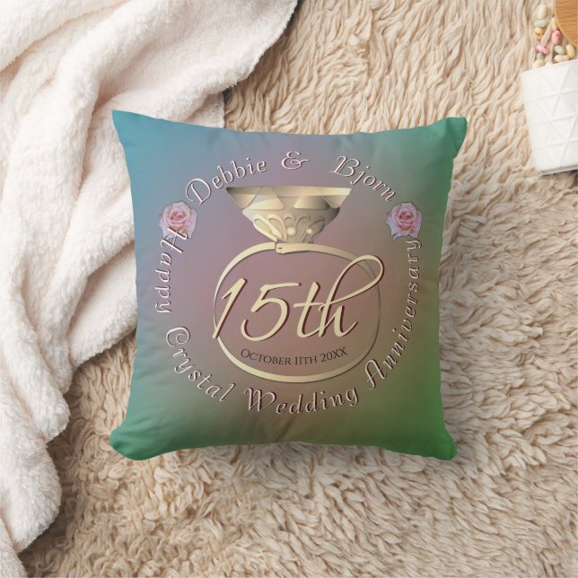 15th Crystal Wedding Anniversary Throw Pillow (Blanket)