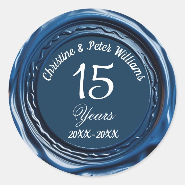 15th Crystal Wedding Blue Wax Seal Sticker (Front)